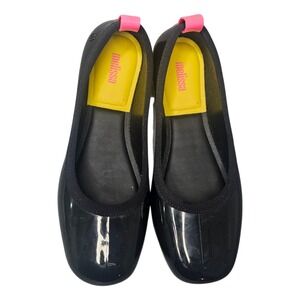 Melissa Jelly Ballet Flats Womens 6 Black Pink Slip On Plastic Shoes